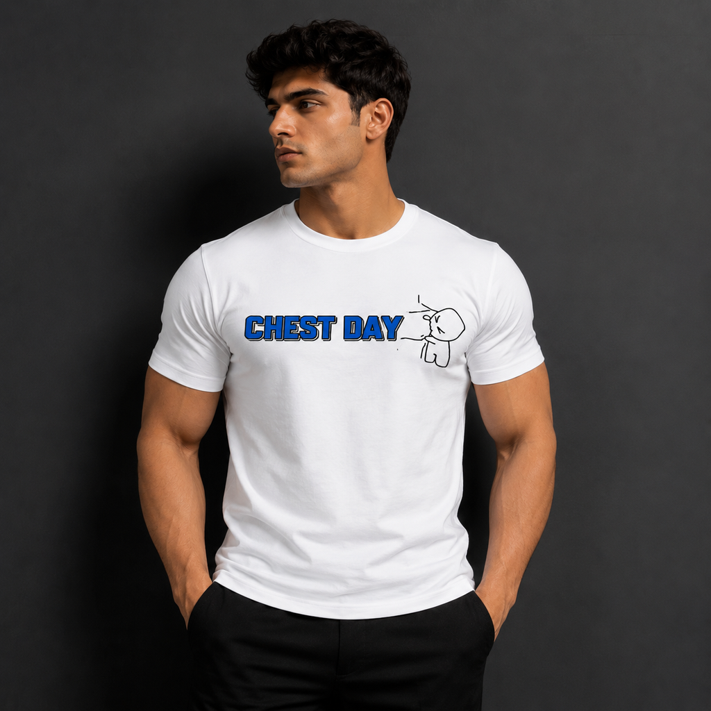 Chest Day Graphic Gym T-Shirt UNISEX | Regular Fit Cotton Tee | White