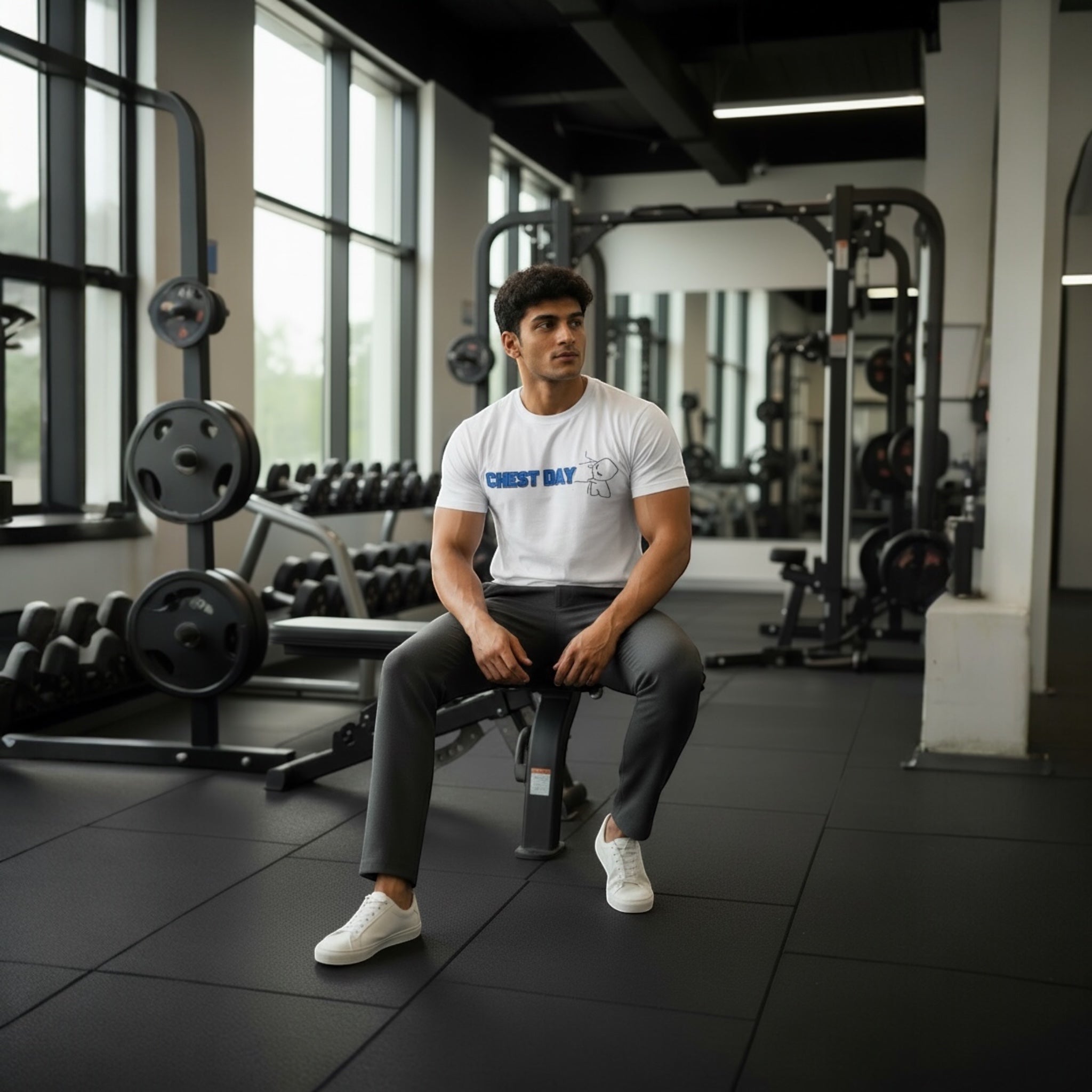 Chest Day Graphic Gym T-Shirt UNISEX | Regular Fit Cotton Tee | White