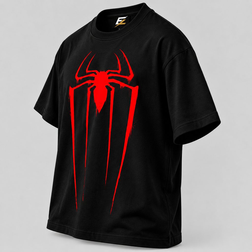 Spidy Black Oversized Graphic T-Shirt