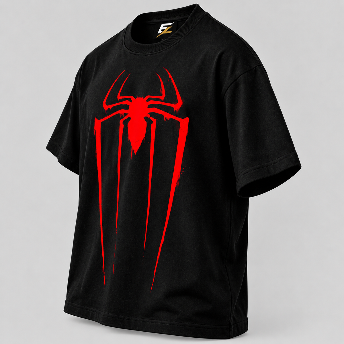 Spidy Black Oversized Graphic T-Shirt