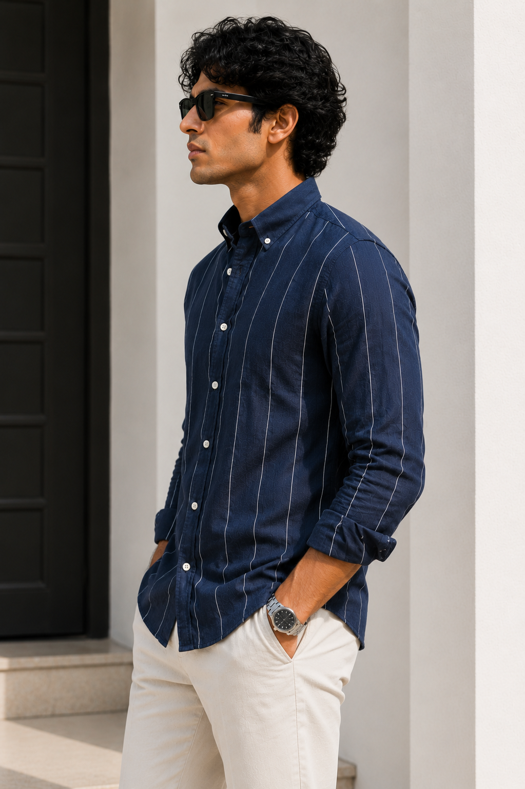 Midnight Navy Striped linen Shirt