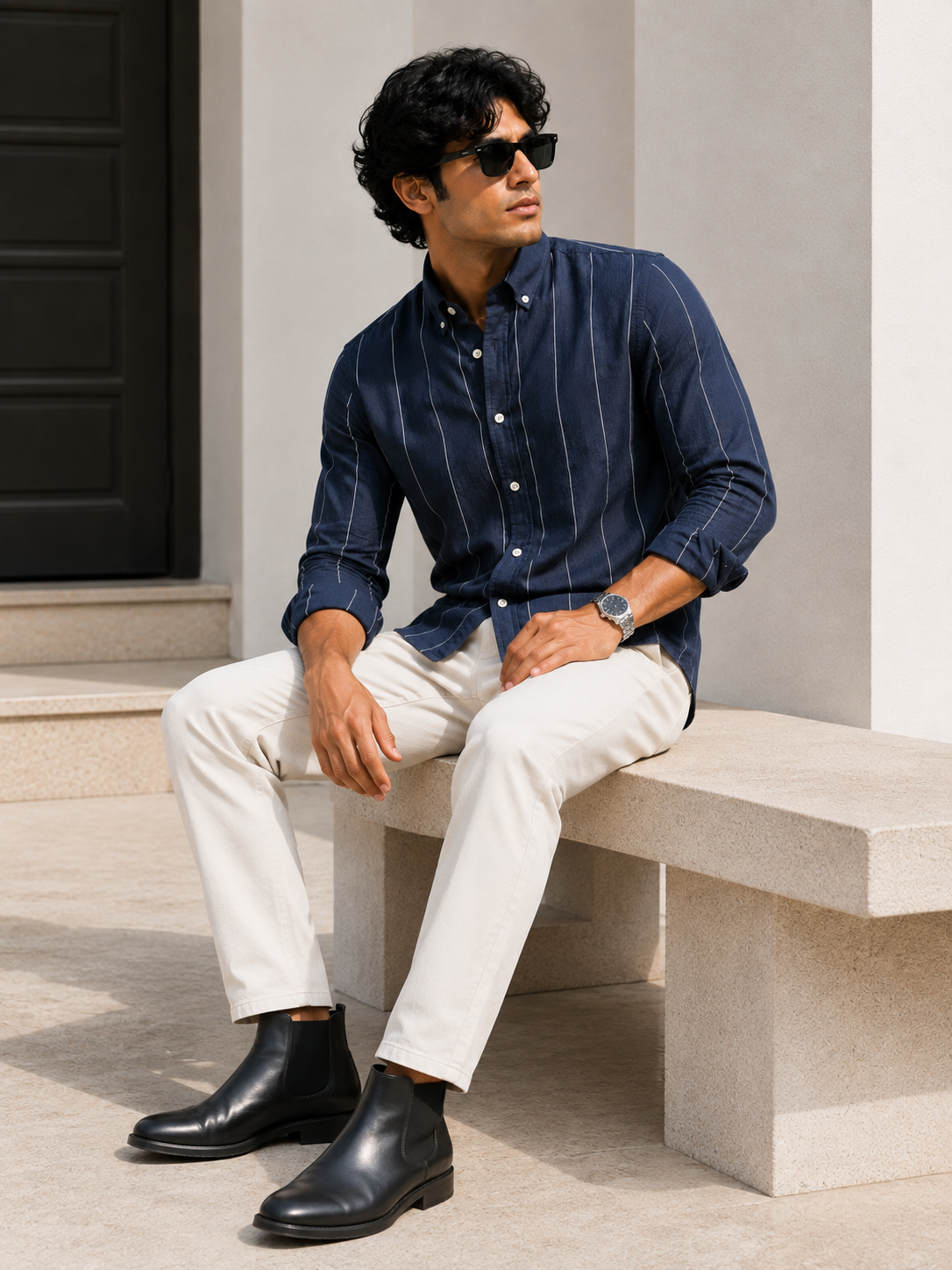 Midnight Navy Striped linen Shirt