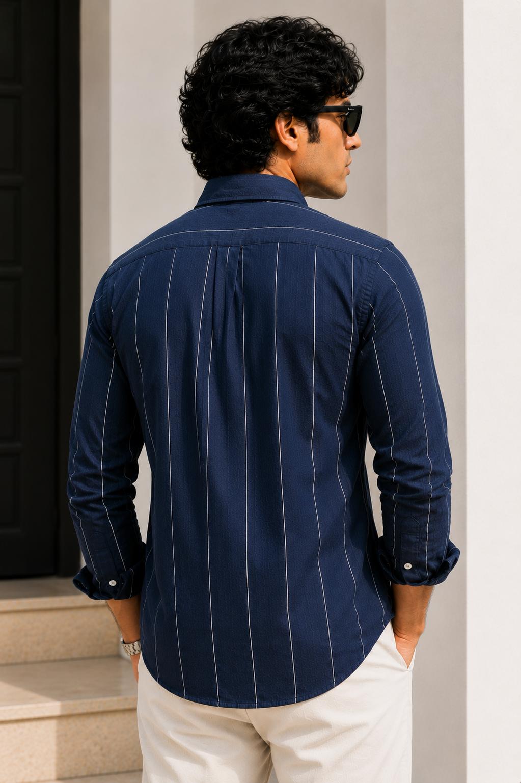Midnight Navy Striped linen Shirt