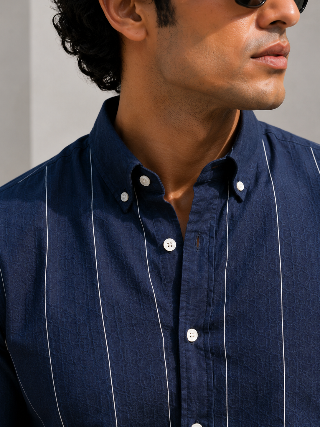 Midnight Navy Striped linen Shirt