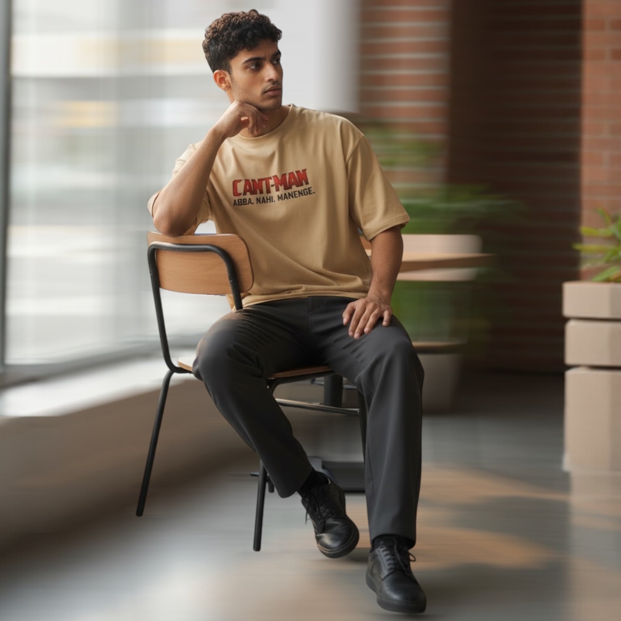 Can’t-Man Abba Nahi Manenge Oversized and Normal fir T-Shirt – Beige Graphic Tee Unisex