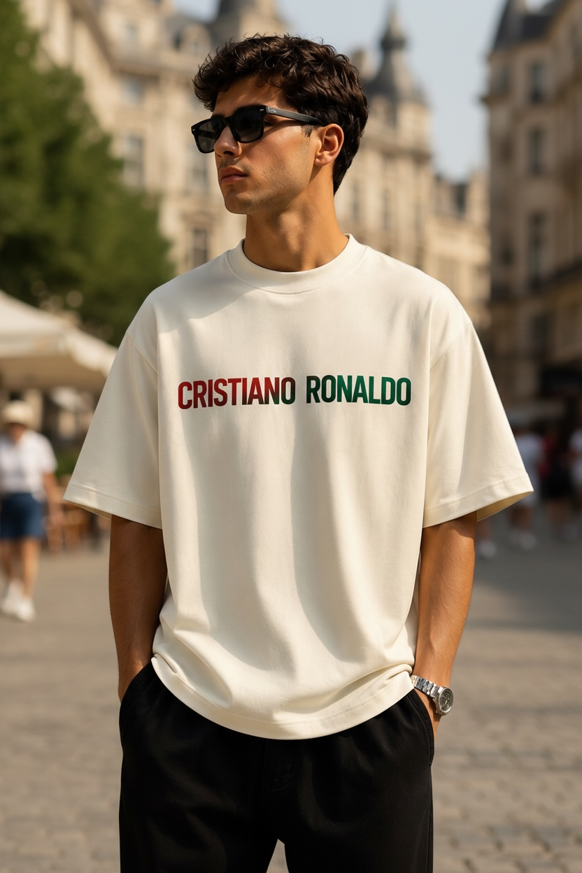 Cristiano Ronaldo Premium Oversized T-Shirt – Off White