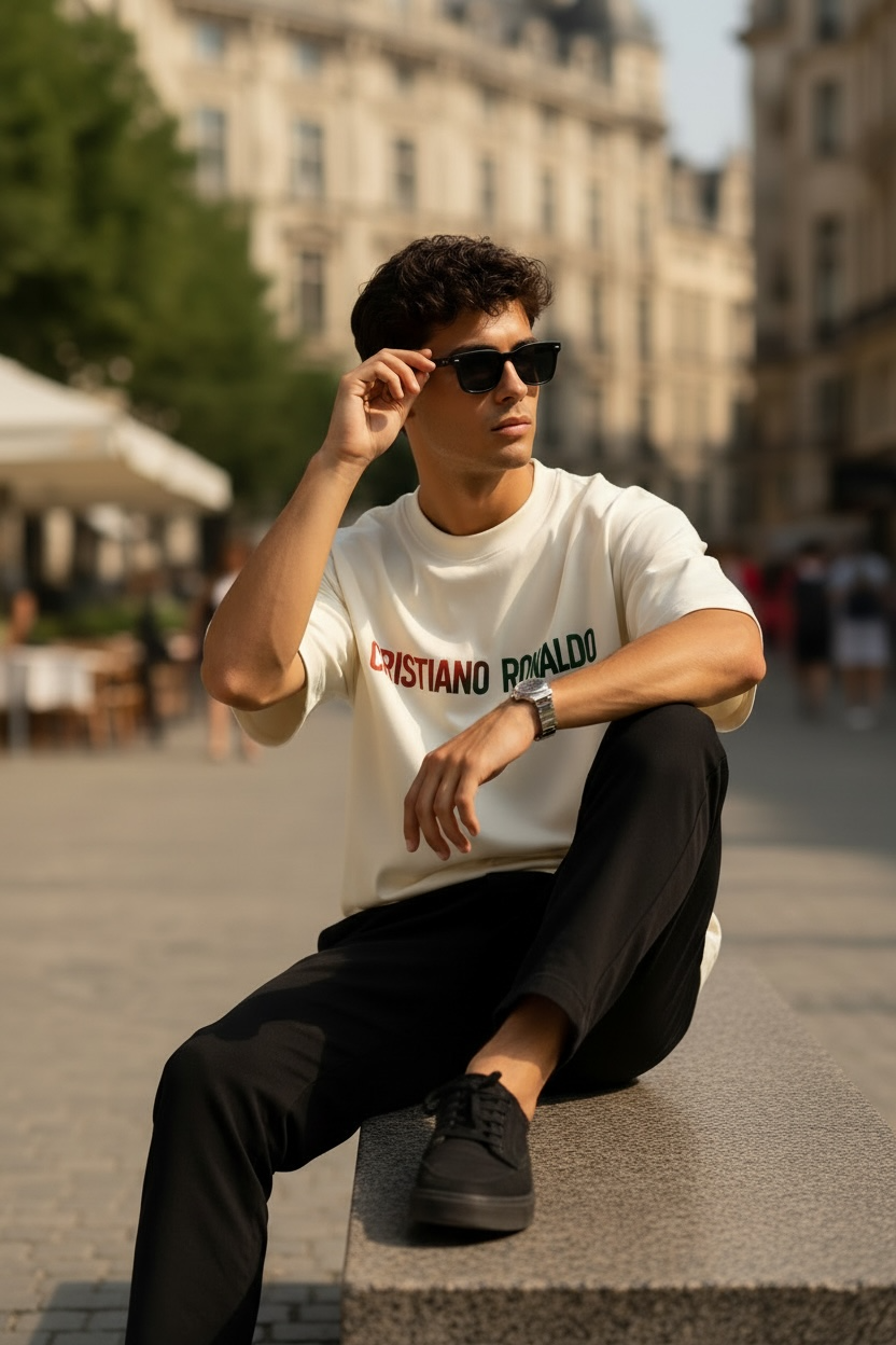 Cristiano Ronaldo Premium Oversized T-Shirt – Off White