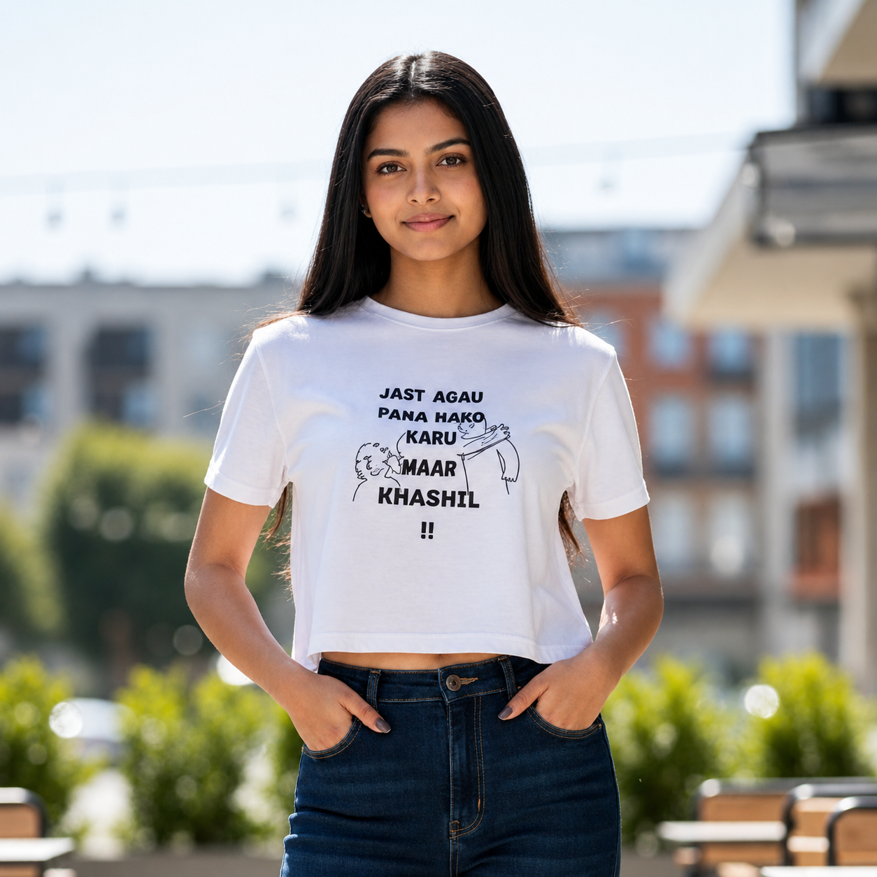 Agau Crop Top for Women | White Printed Casual T-Shirt | Emergenz