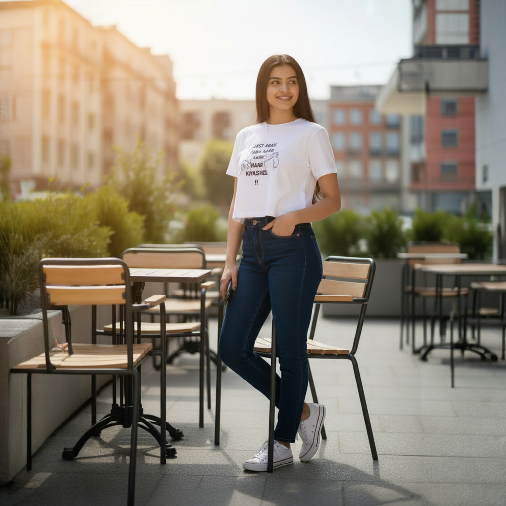 Agau Crop Top for Women | White Printed Casual T-Shirt | Emergenz